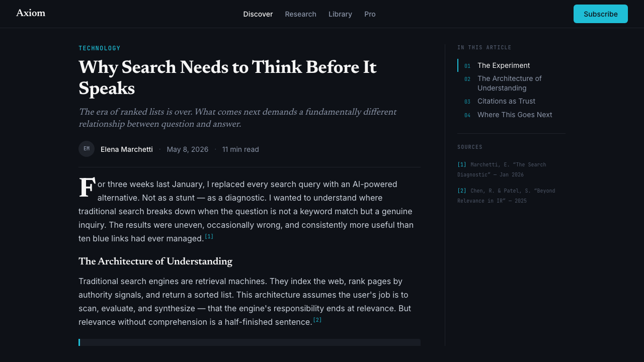 Perplexity AI design style applied to a Article page