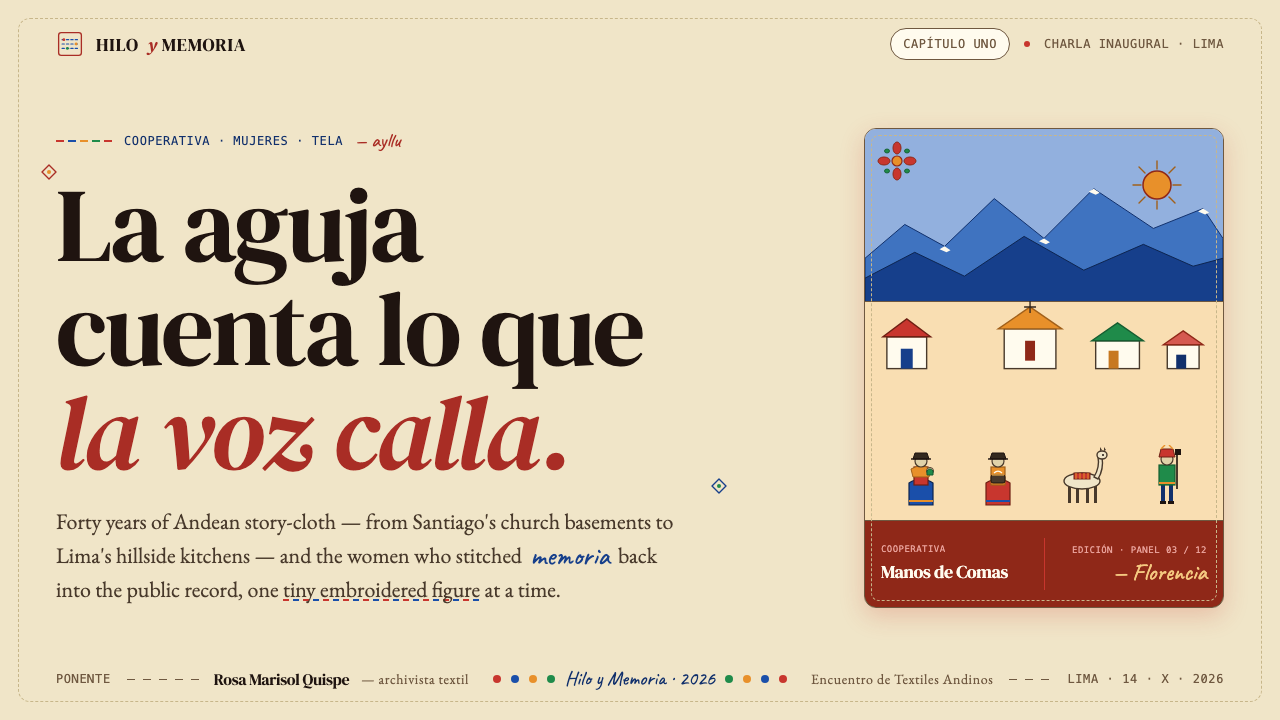Peruvian Arpillera (Story-Cloth) design style applied to a Slide · cover