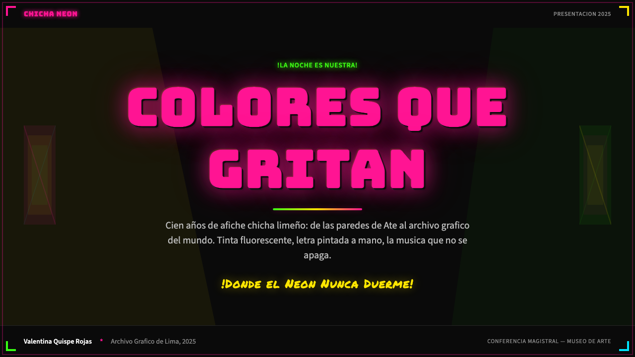 Peruvian Chicha Fluorescent Poster design style applied to a Slide · cover