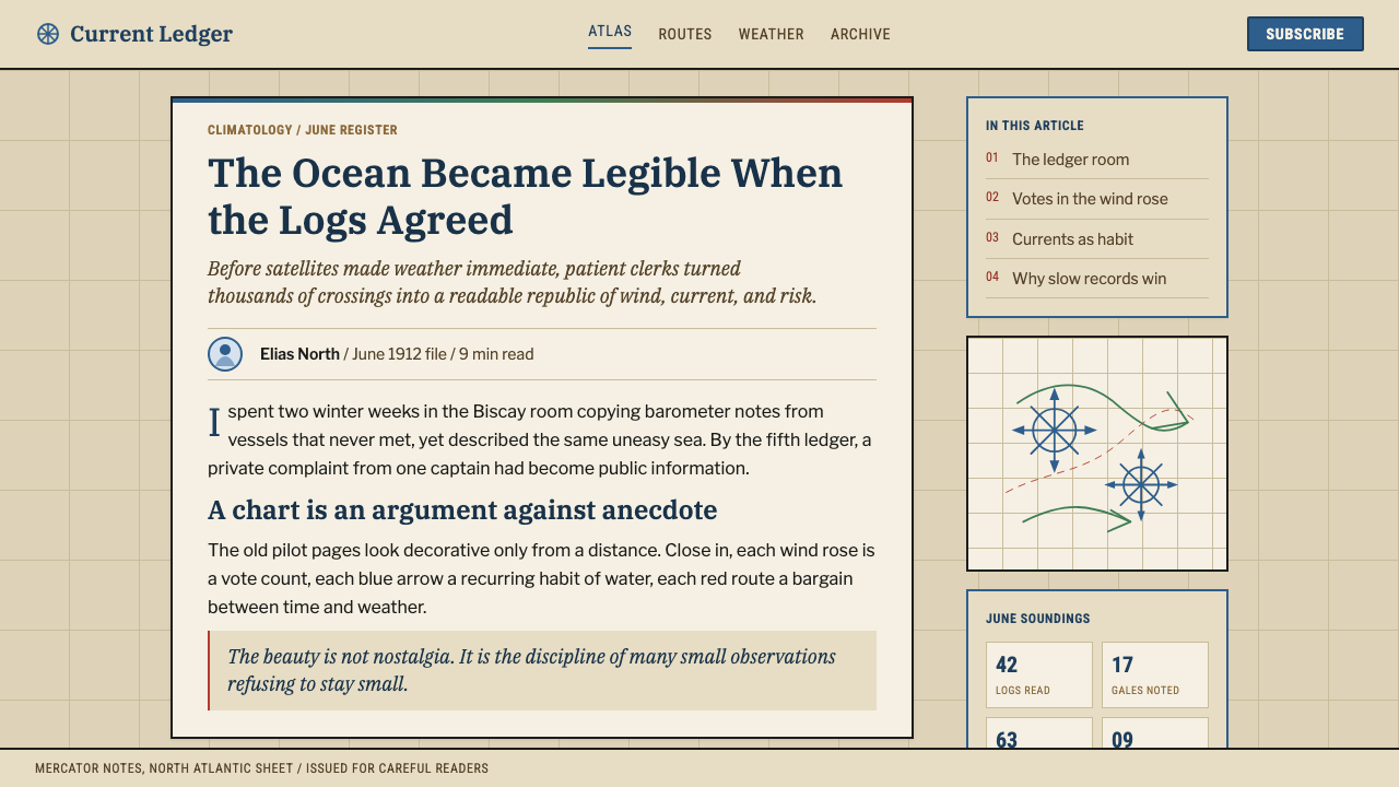 Ocean Pilot Chart design style applied to a Article page