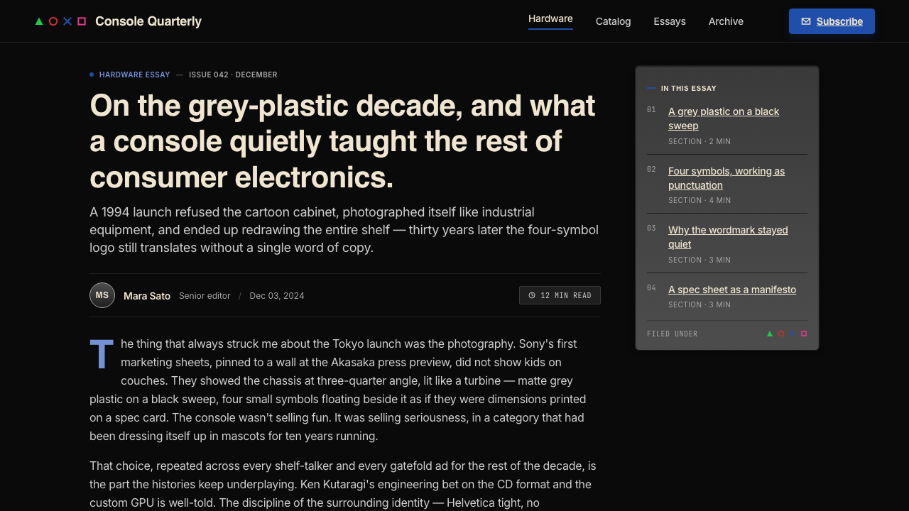 PlayStation (1994 Original) design style applied to a Article page