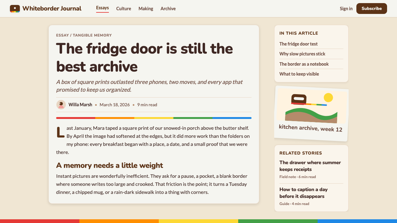 Polaroid Instant design style applied to a Article page