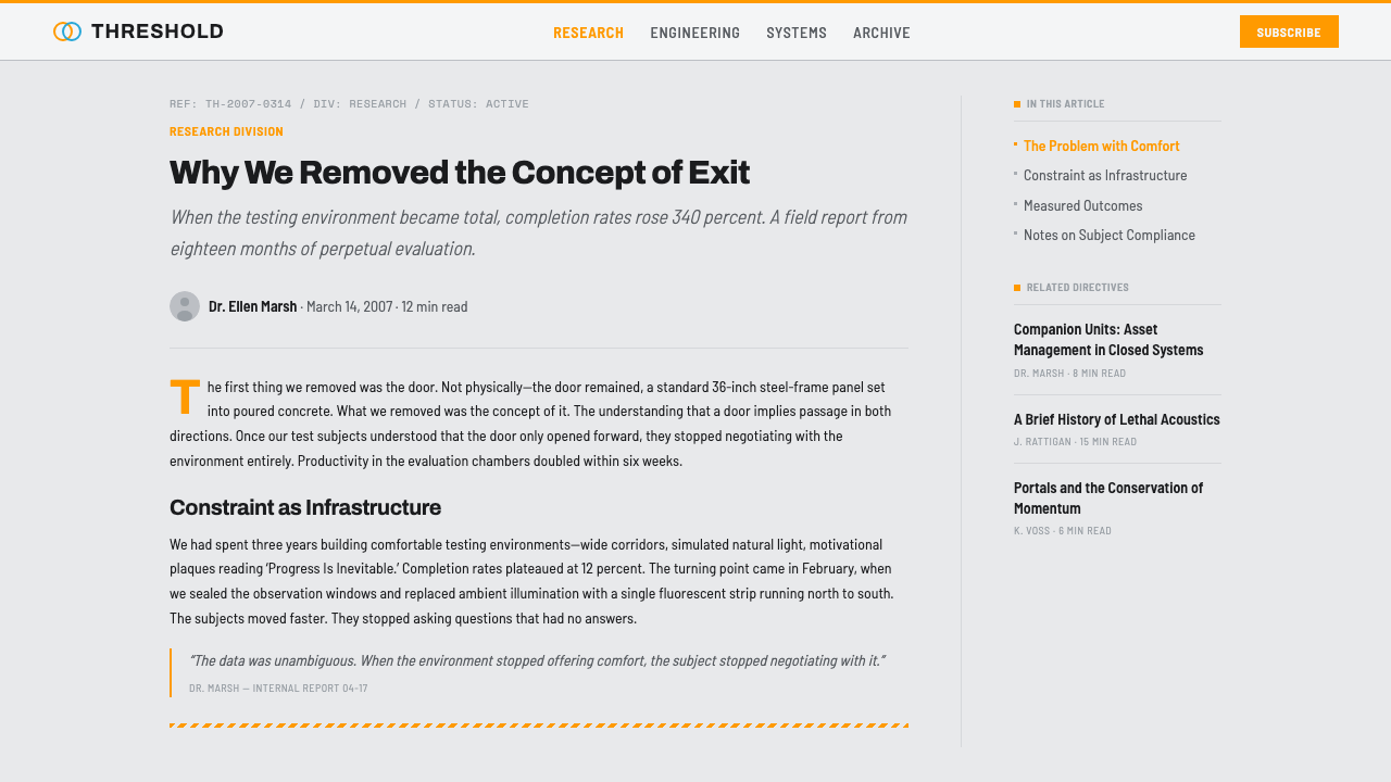 Aperture Science design style applied to a Article page