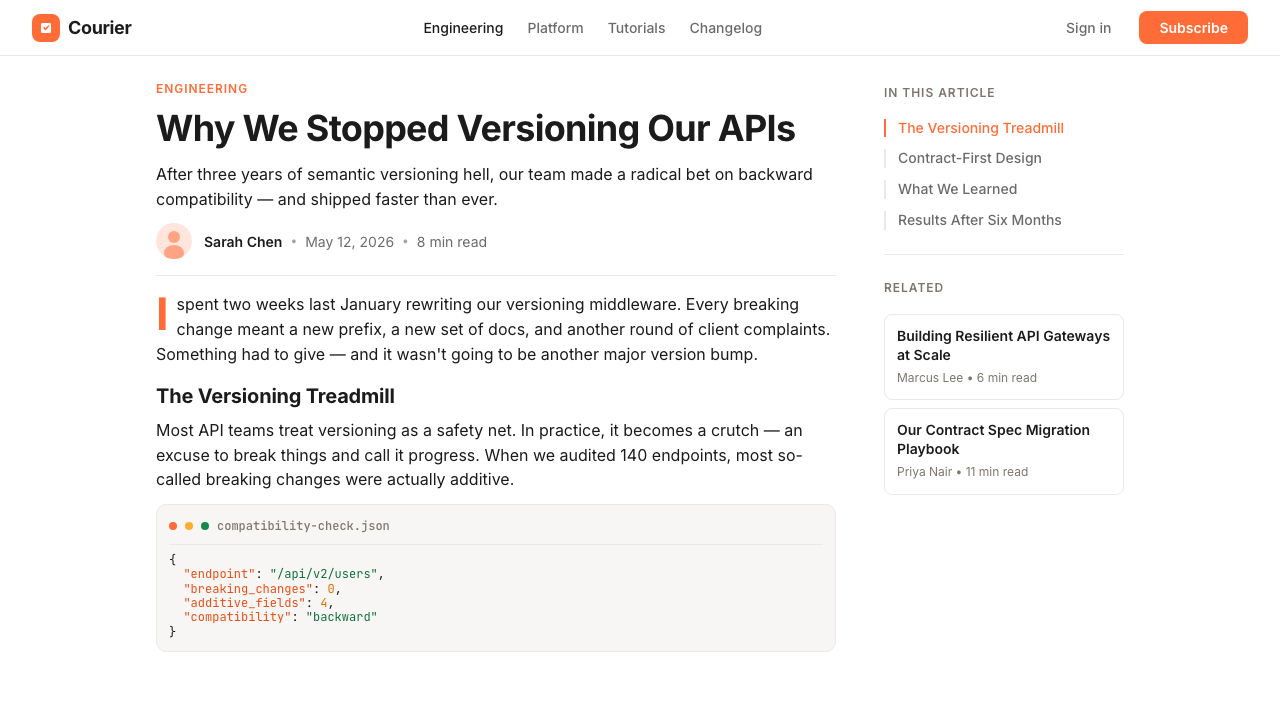Postman 2024 design style applied to a Article page