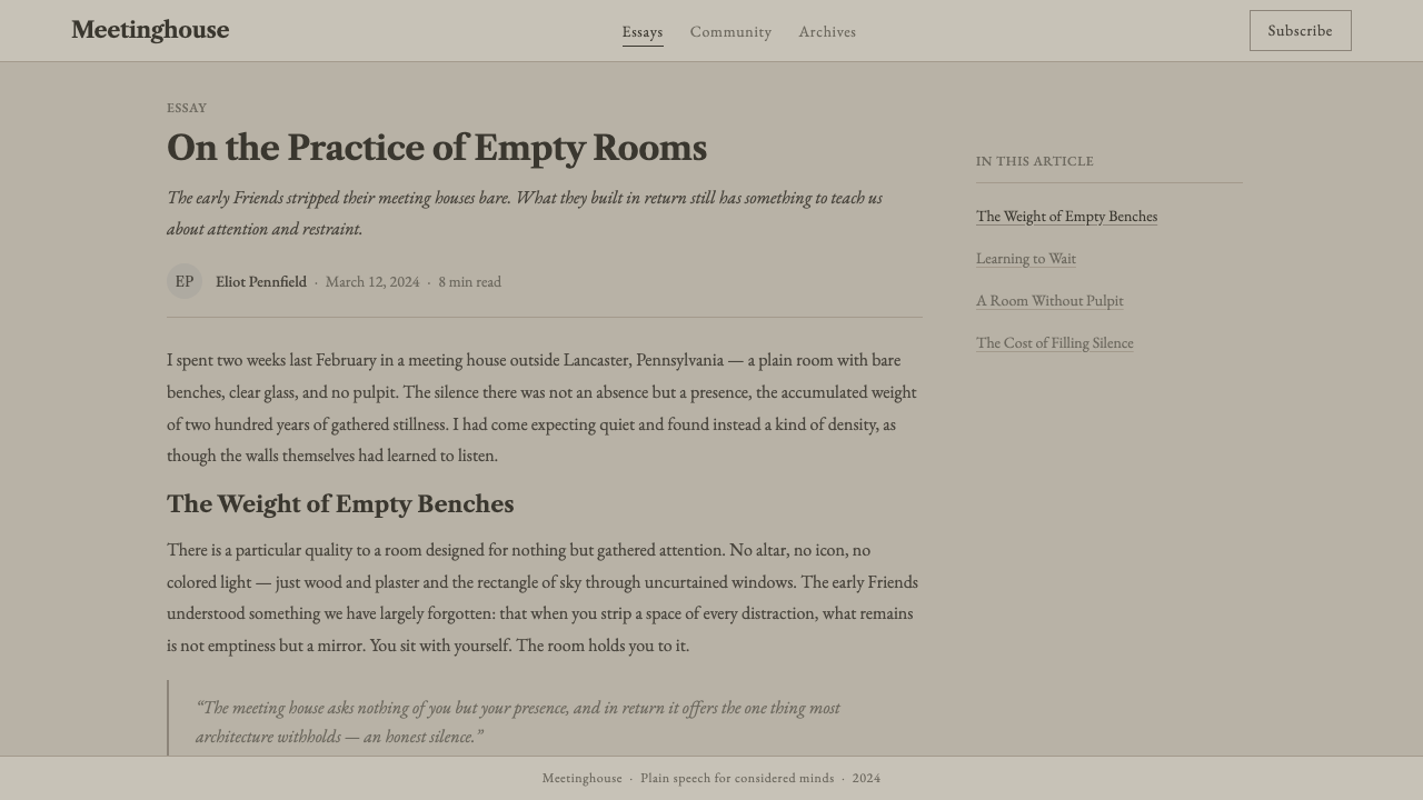 Quaker Plain Style design style applied to a Article page
