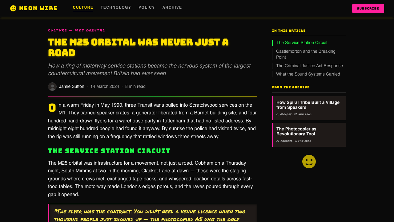 UK Rave Glow-Stick Flyer design style applied to a Article page