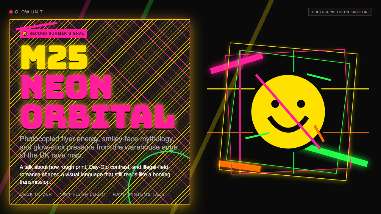 UK Rave Glow-Stick Flyer design style applied to a Slide · cover