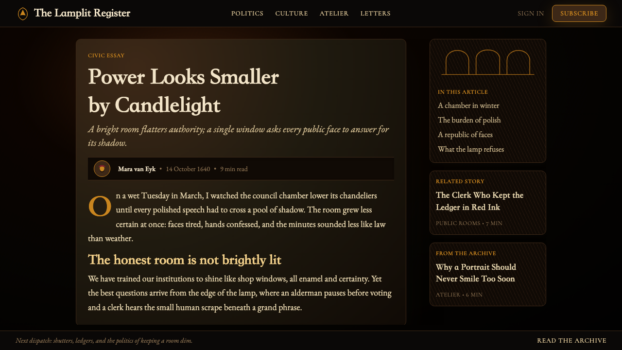 Rembrandt Baroque design style applied to a Article page