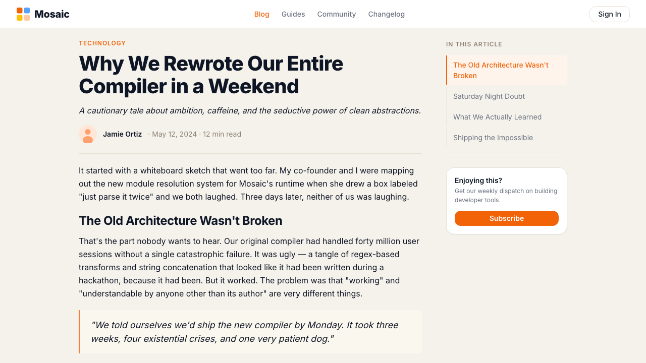 Replit 2024 design style applied to a Article page