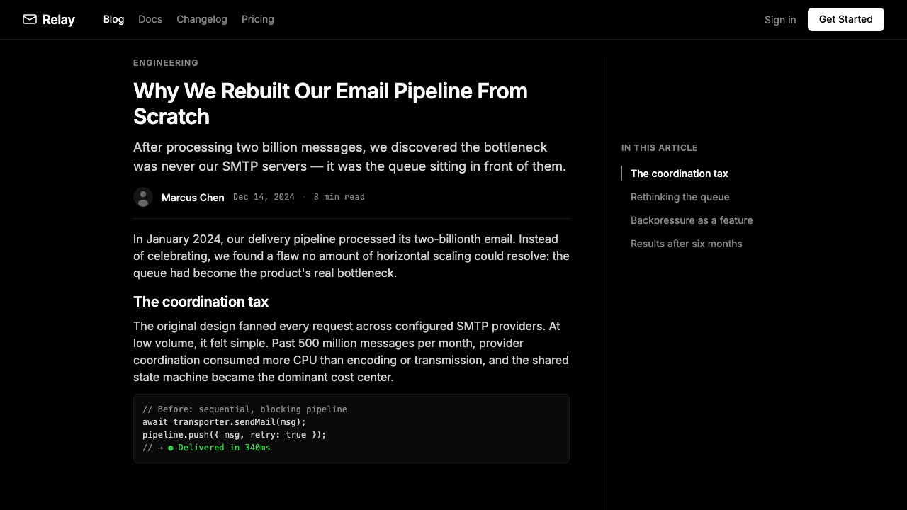 Resend 2024 design style applied to a Article page