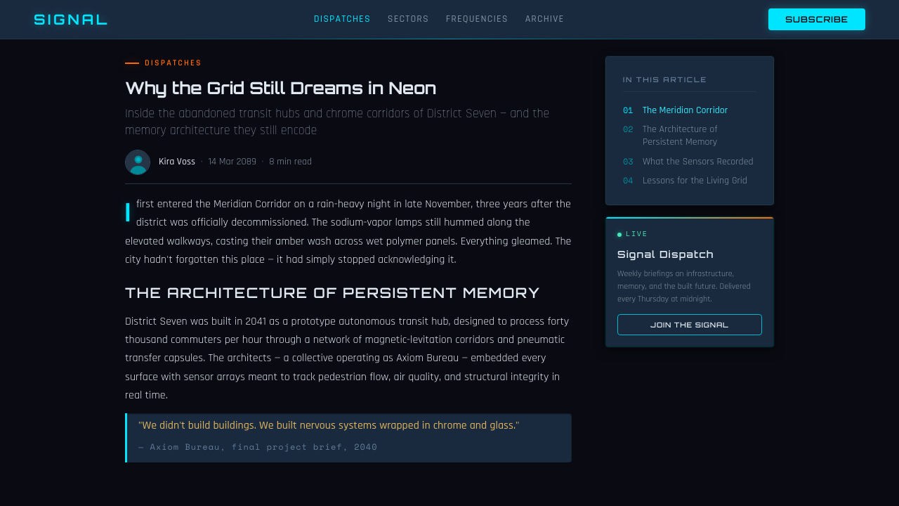 Retro-Futurism (Syd Mead) design style applied to a Article page