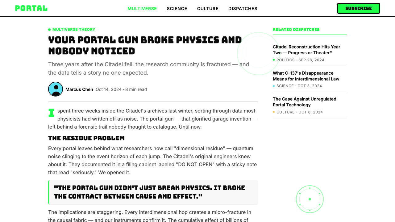 Rick and Morty design style applied to a Article page