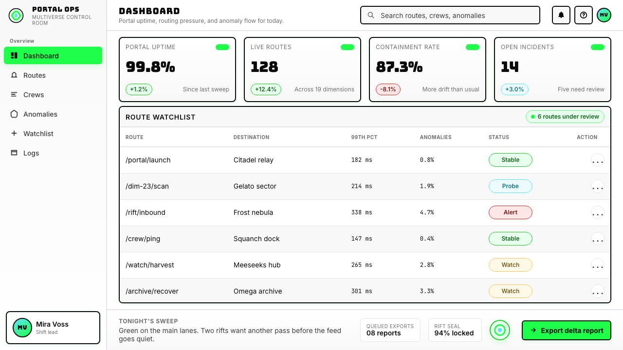 Rick and Morty design style applied to a Dashboard