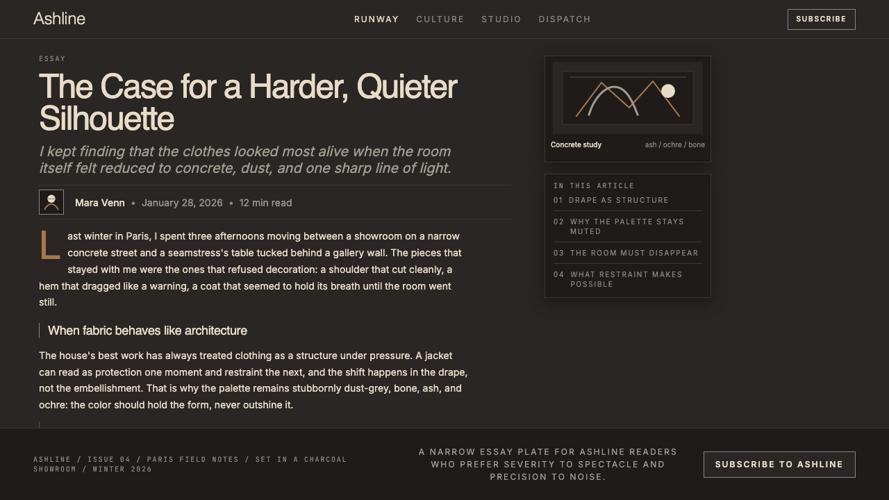 Rick Owens Darkstar design style applied to a Article page
