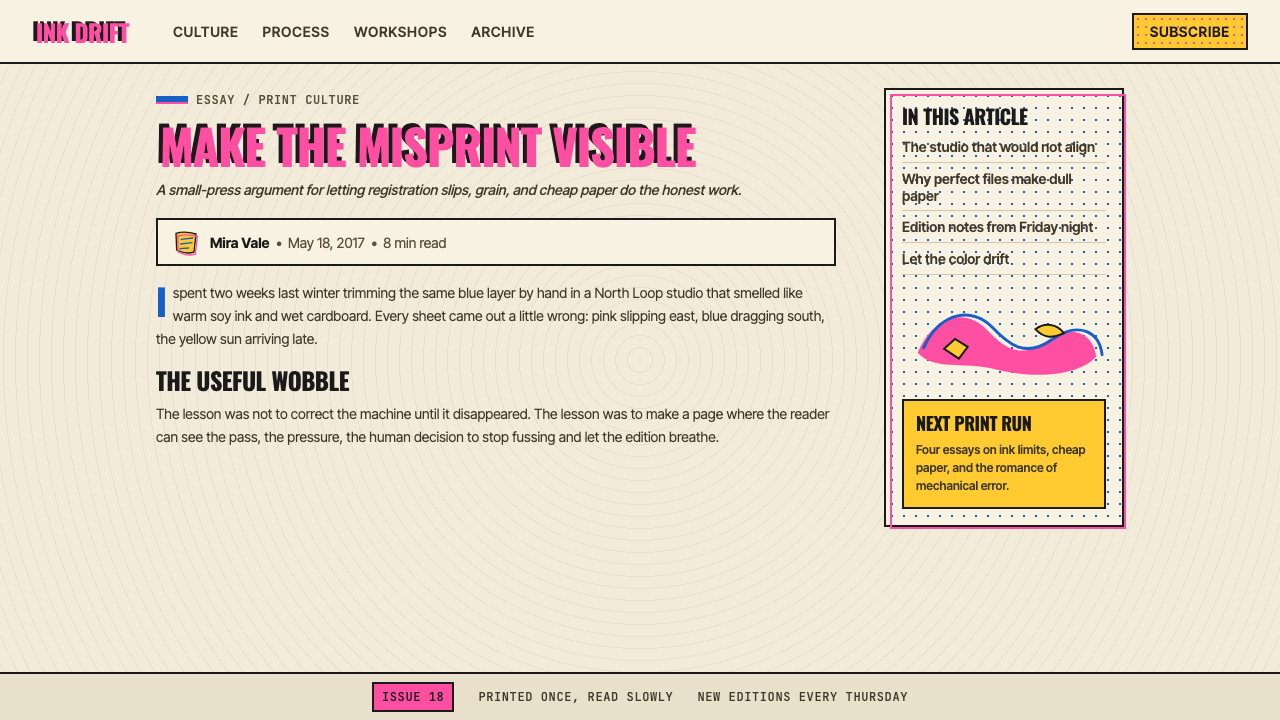 Risograph Print design style applied to a Article page
