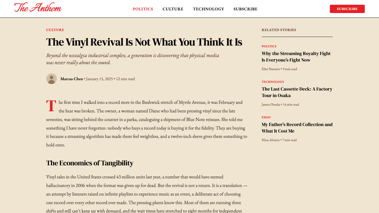 Rolling Stone Magazine design style applied to a Article page