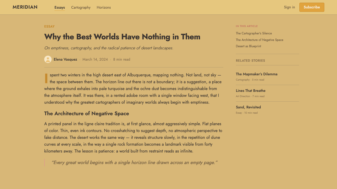Sable (Mœbius) design style applied to a Article page