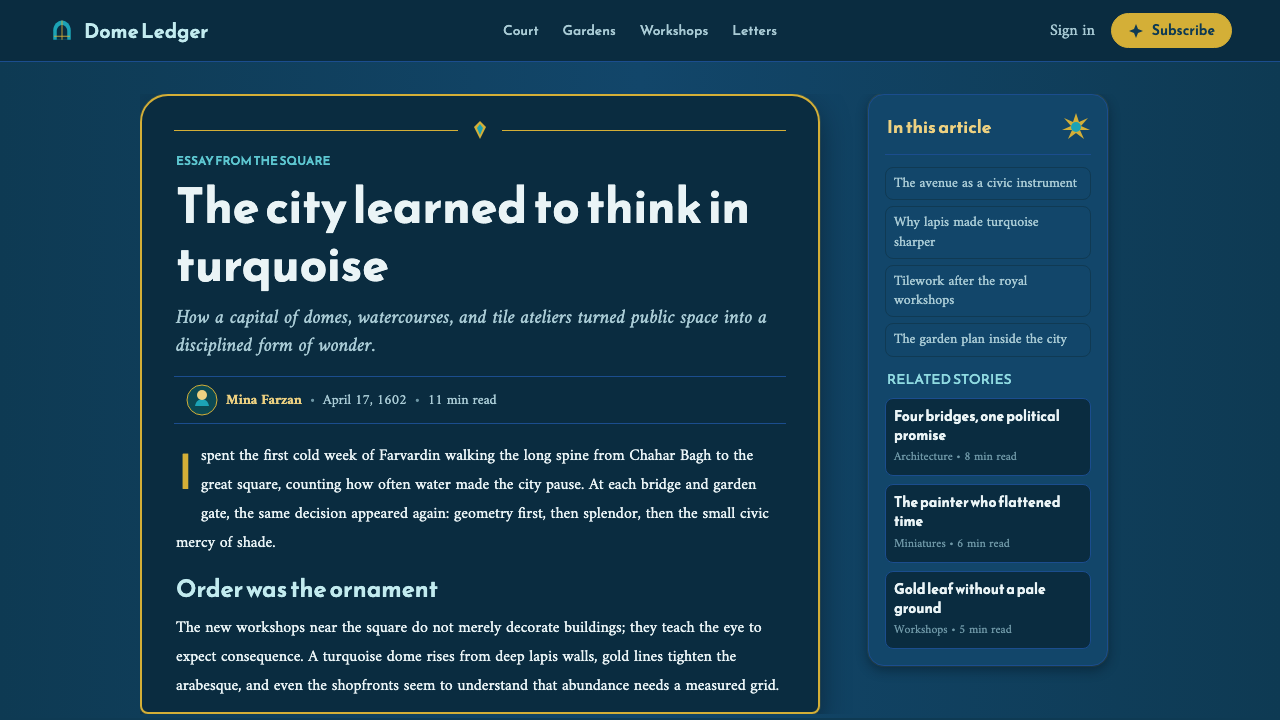 Safavid Isfahan design style applied to a Article page