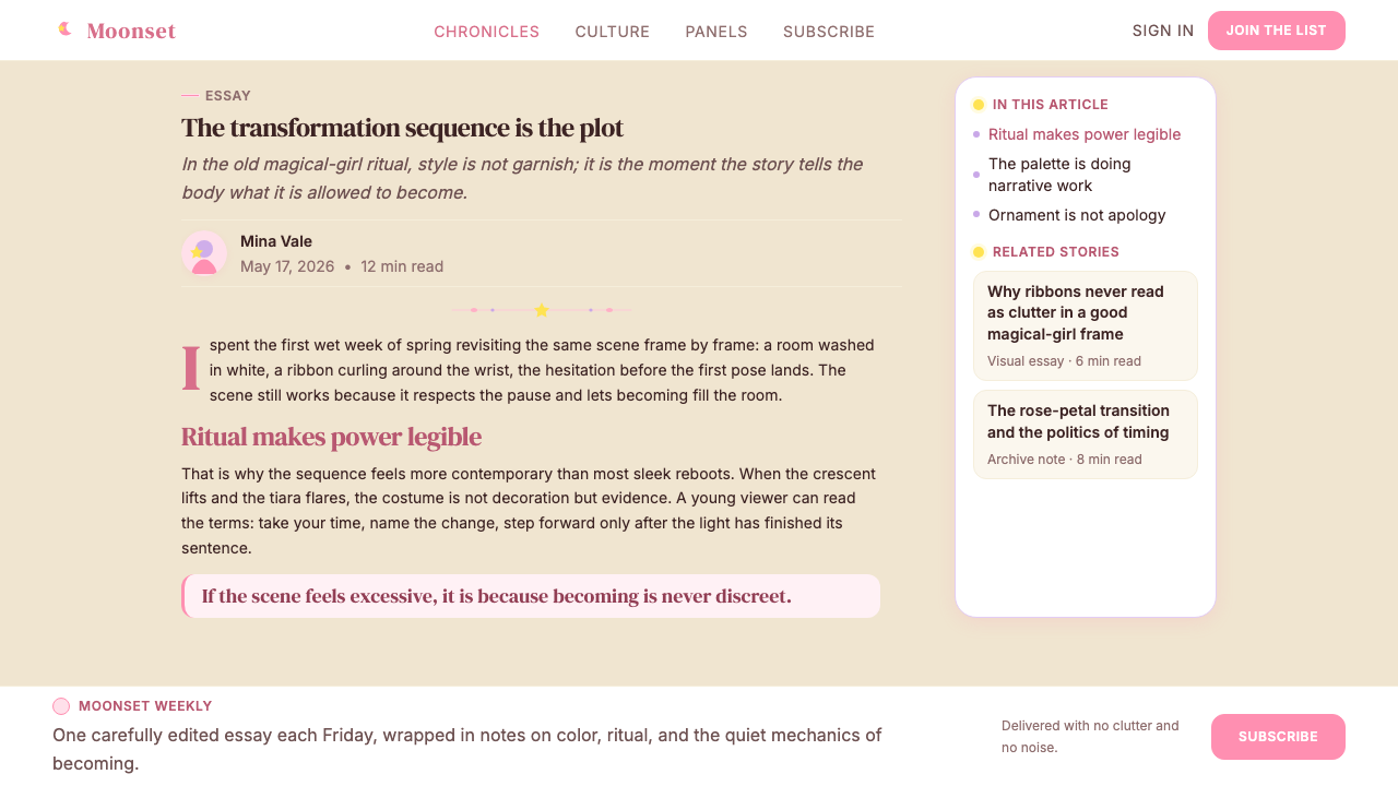 Sailor Moon Shoujo design style applied to a Article page