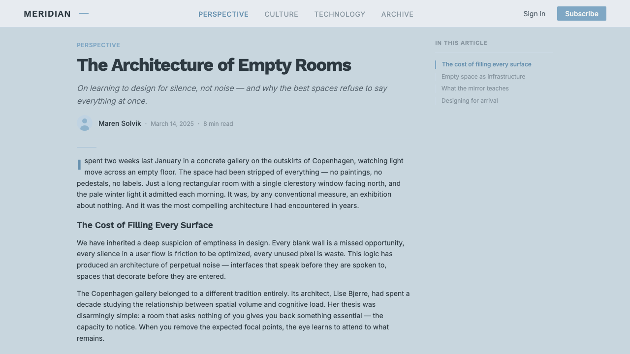 Salt Flat Uyuni design style applied to a Article page