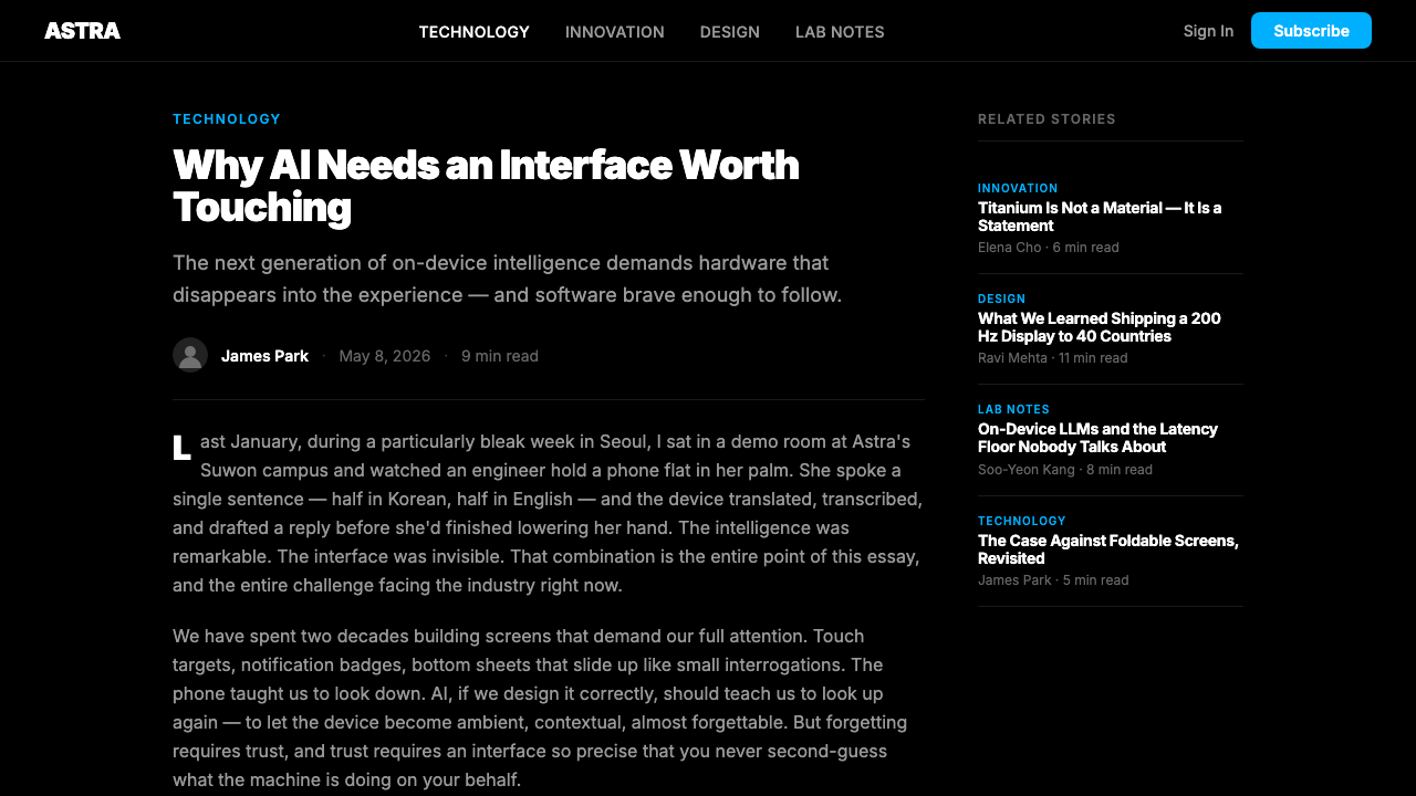 Samsung Galaxy design style applied to a Article page