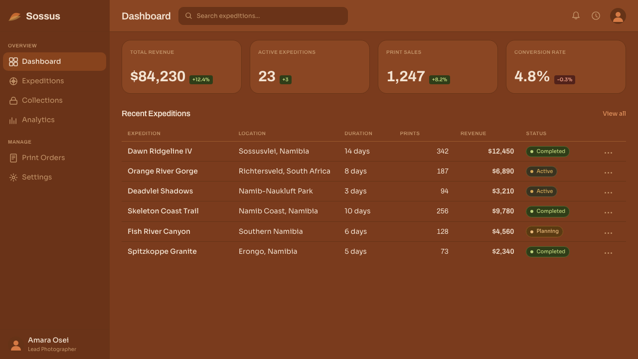 Namib Sand Dunes design style applied to a Dashboard