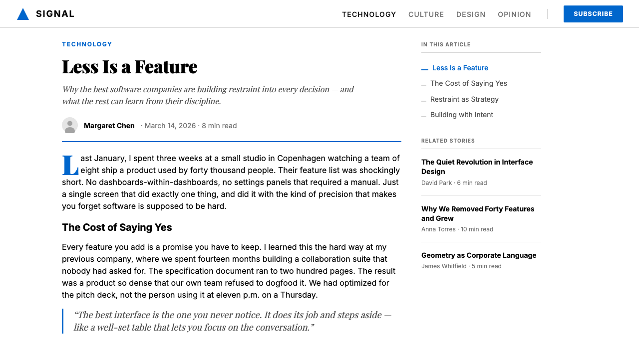 Saul Bass Corporate design style applied to a Article page