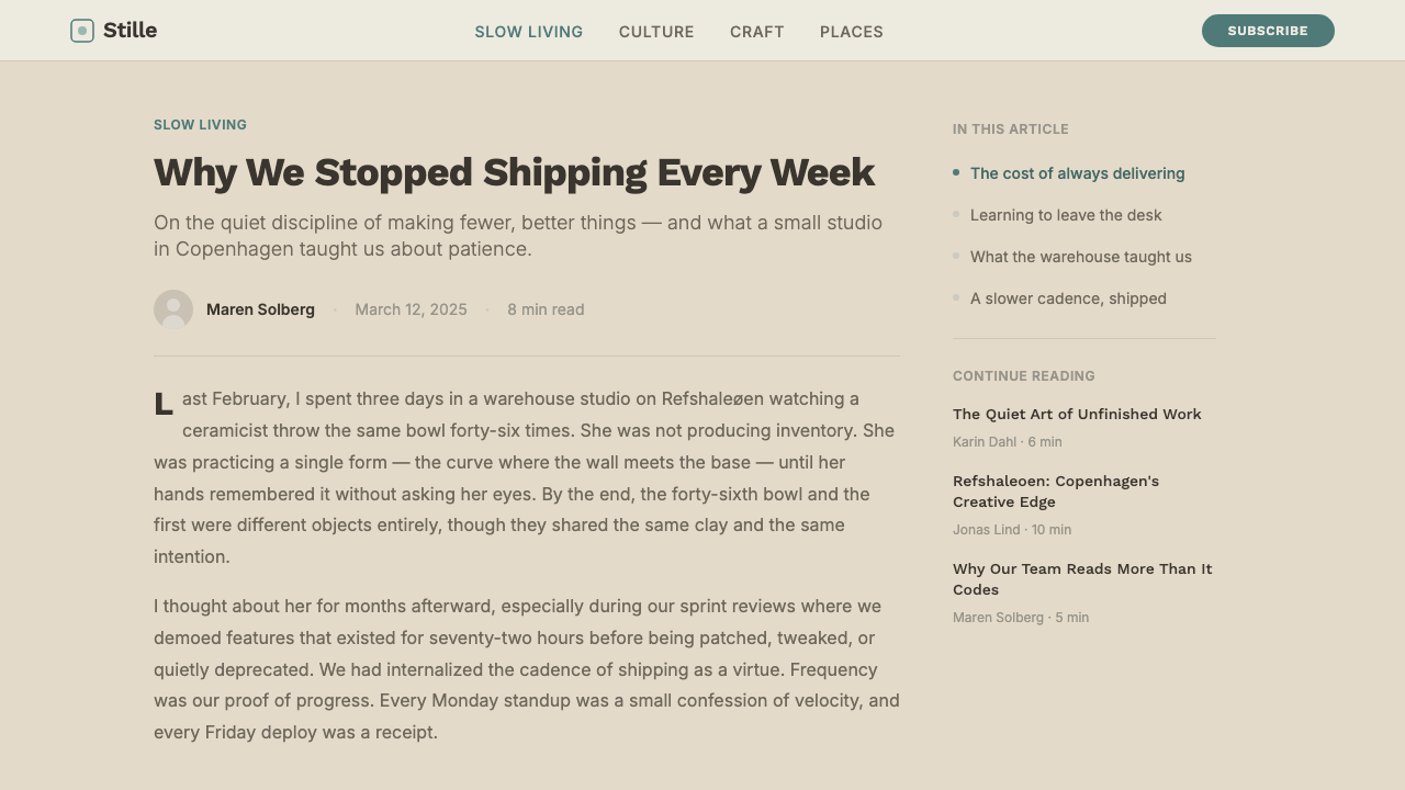 Scandinavian Hygge design style applied to a Article page