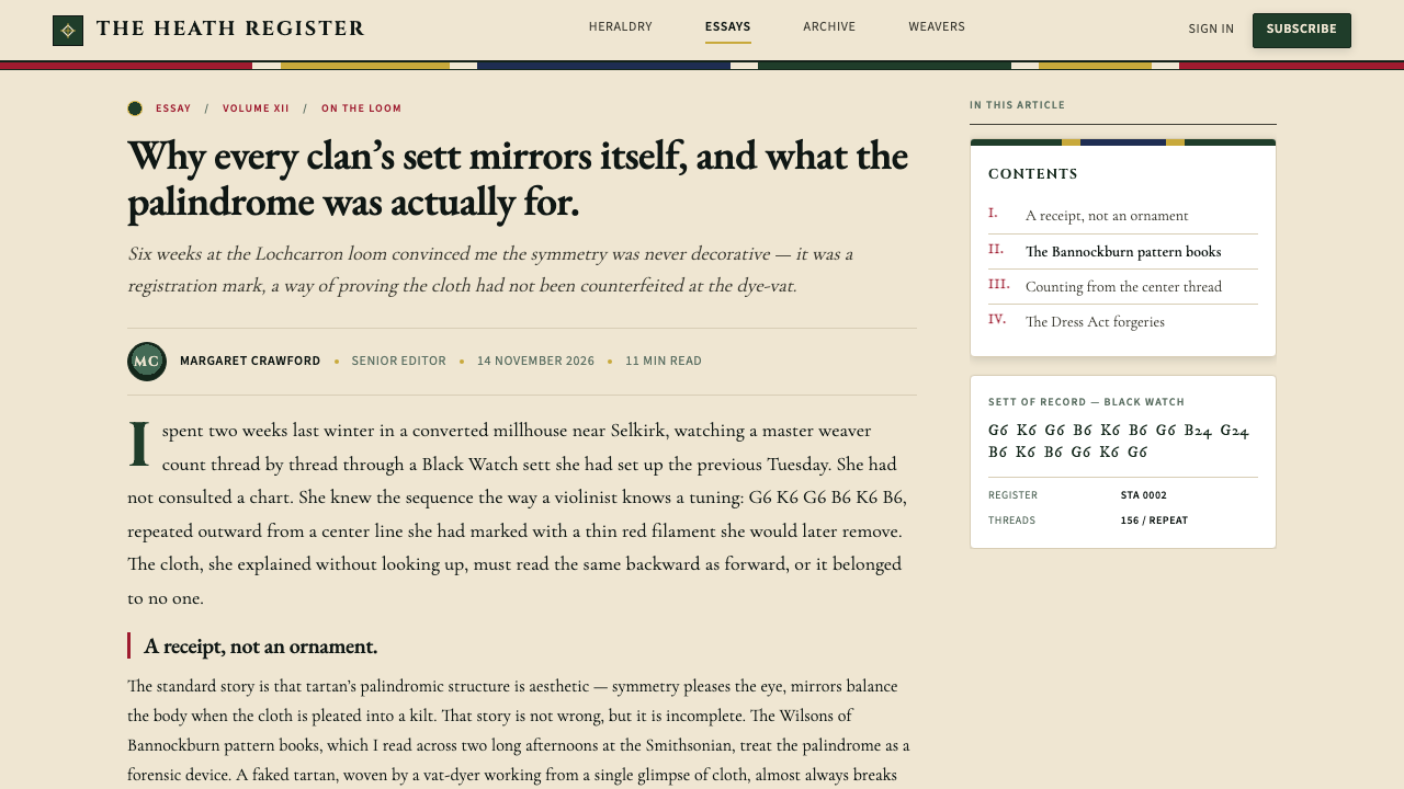 Scottish Tartan design style applied to a Article page