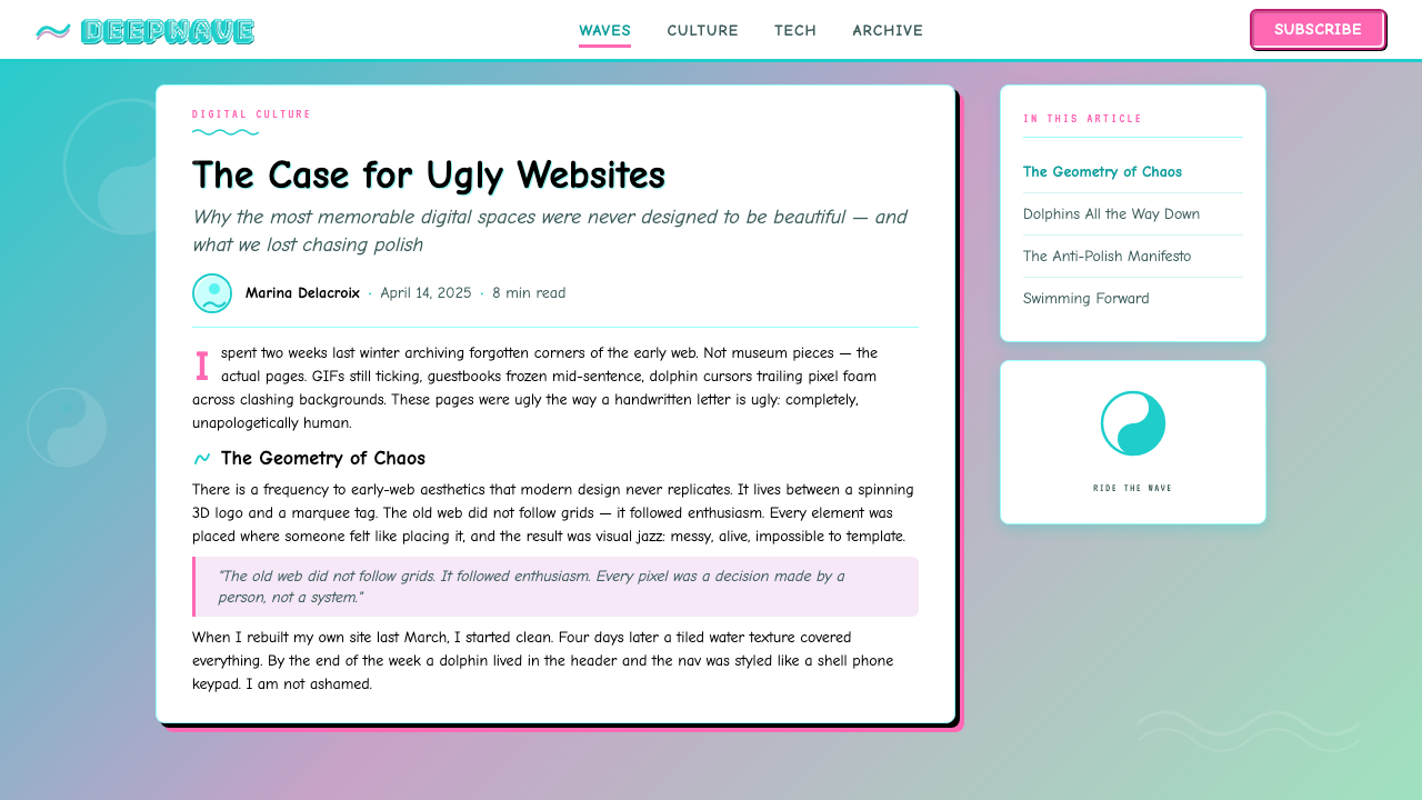 Seapunk 2011 design style applied to a Article page