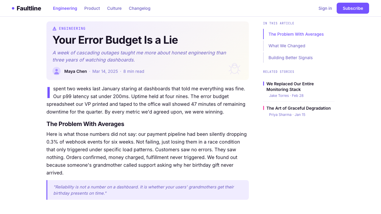 Sentry 2023 design style applied to a Article page