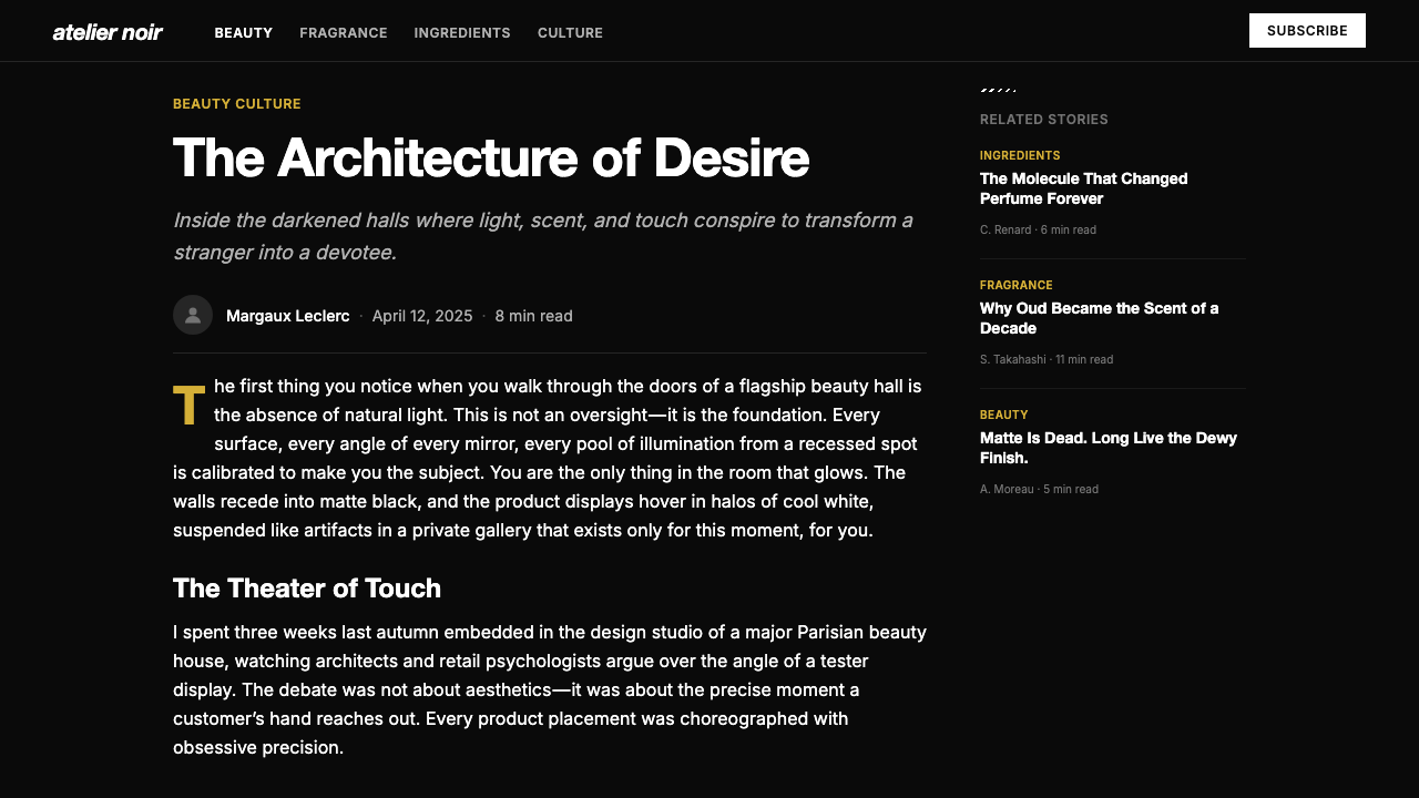 Sephora design style applied to a Article page