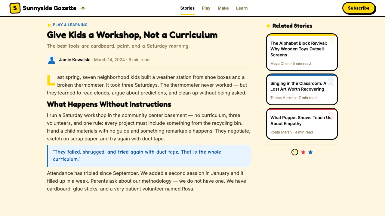 Sesame Street (1969) design style applied to a Article page