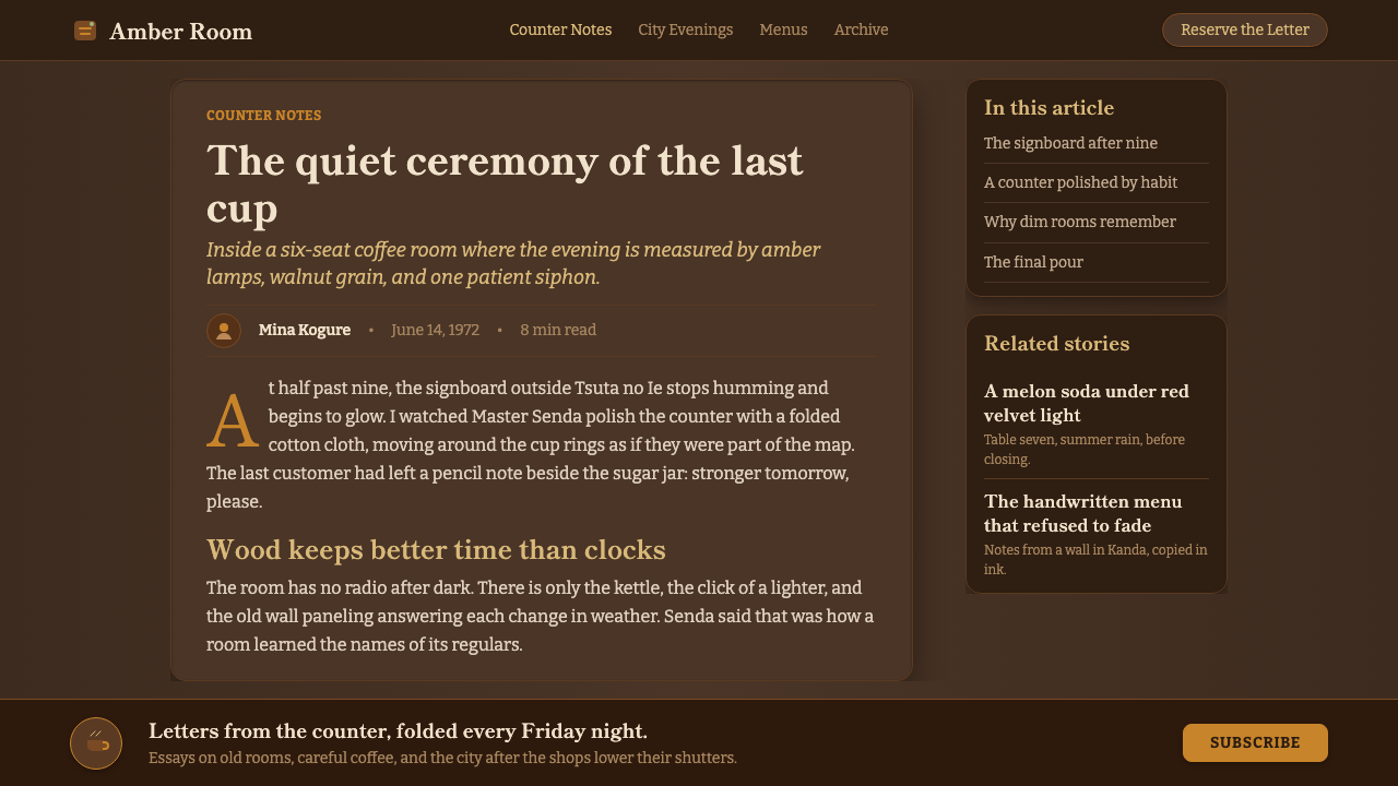 Shōwa Kissaten design style applied to a Article page