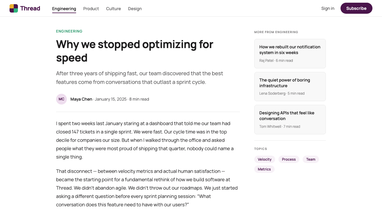 Slack 2019 design style applied to a Article page