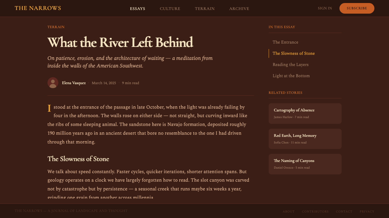 Antelope Slot Canyon design style applied to a Article page