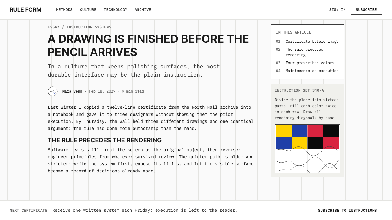 Sol LeWitt Conceptual design style applied to a Article page