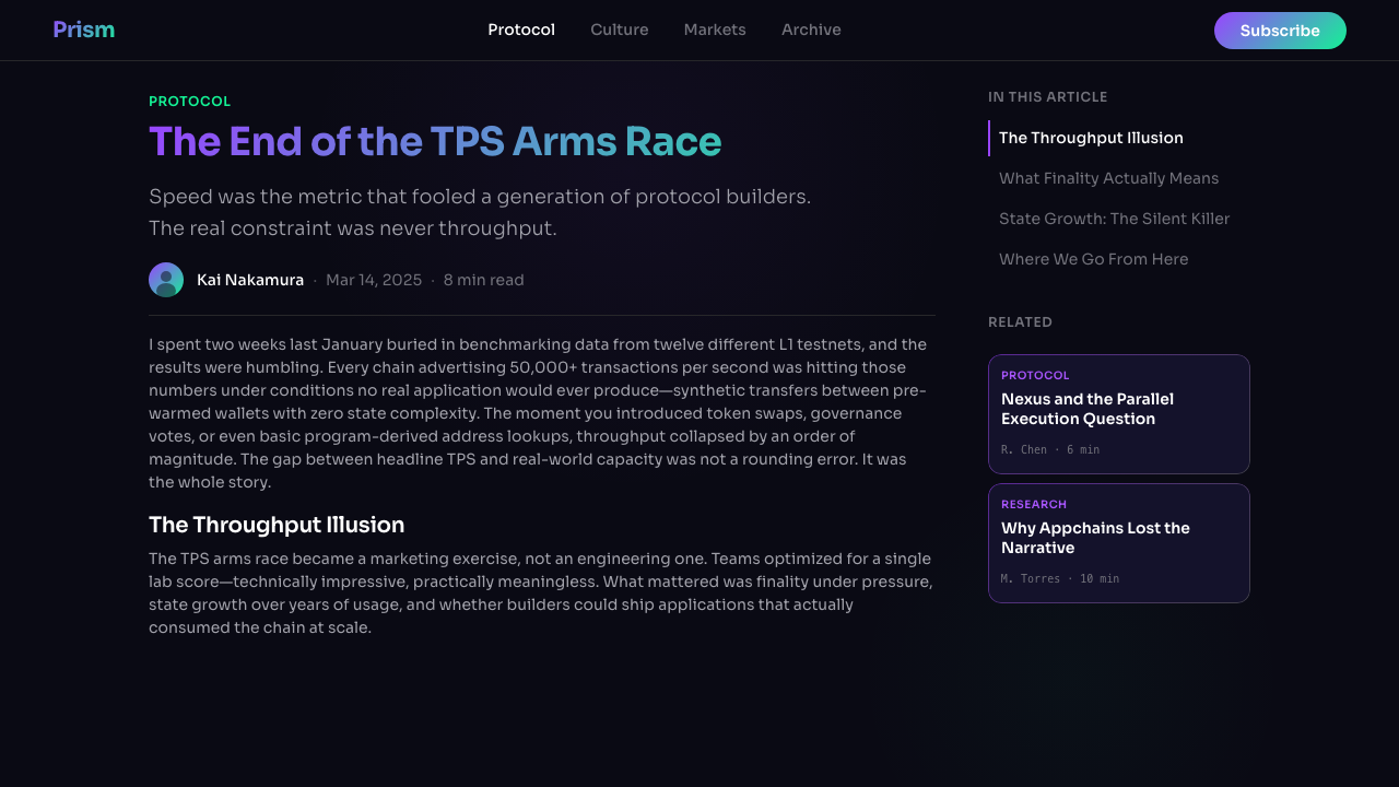 Solana (Magenta Gradient) design style applied to a Article page