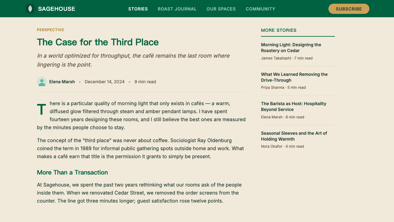 Starbucks (Siren) design style applied to a Article page