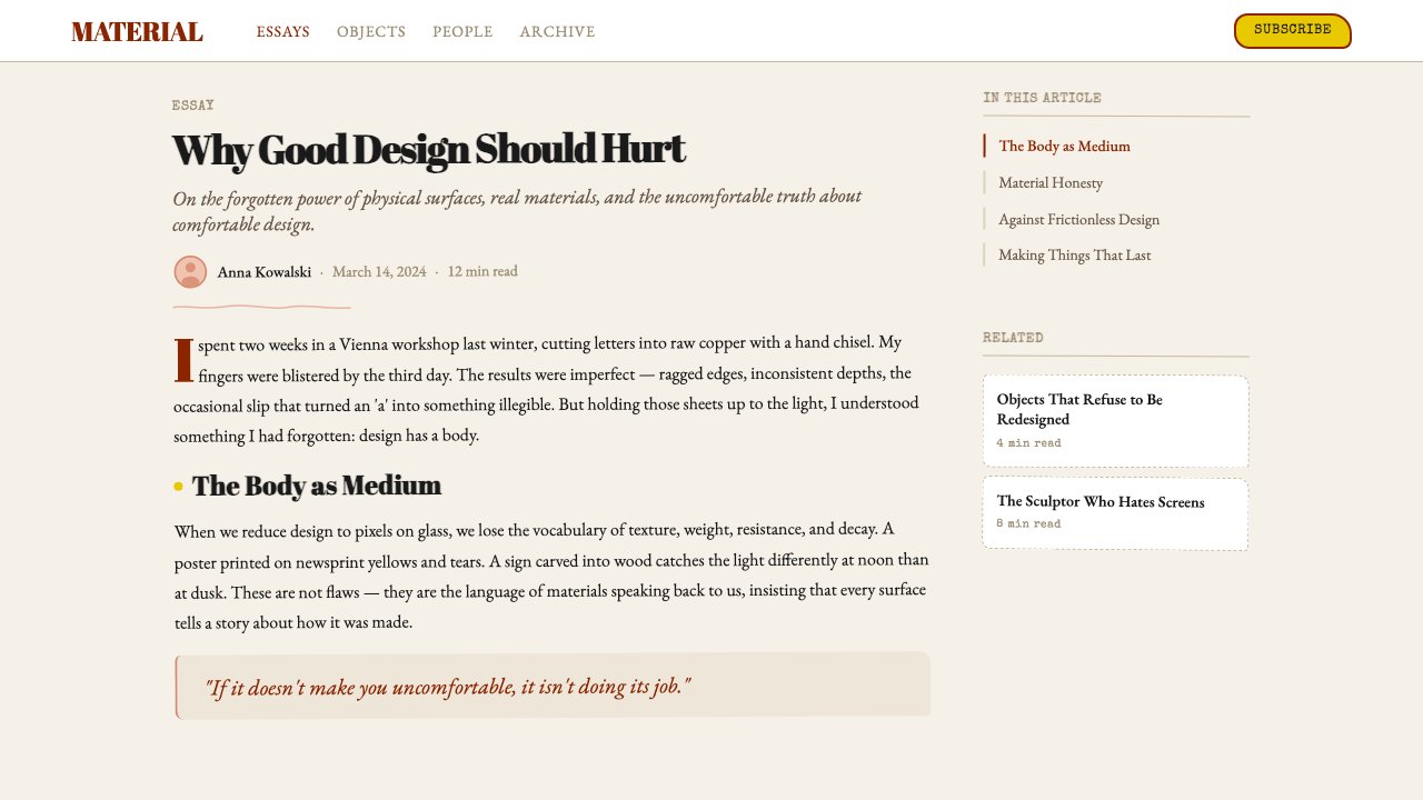 Stefan Sagmeister design style applied to a Article page