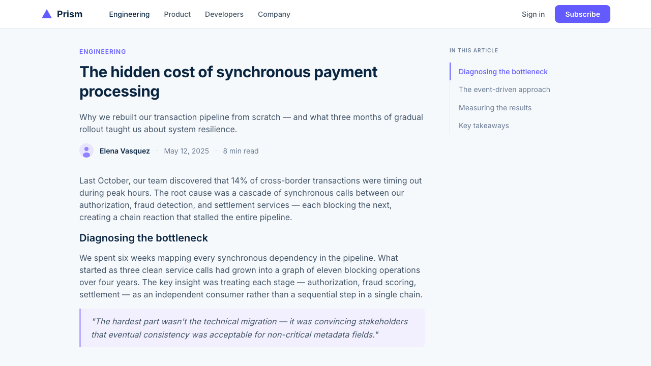 Stripe 2024 design style applied to a Article page