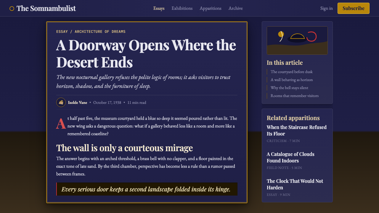 Surrealism (Dalí / Magritte) design style applied to a Article page