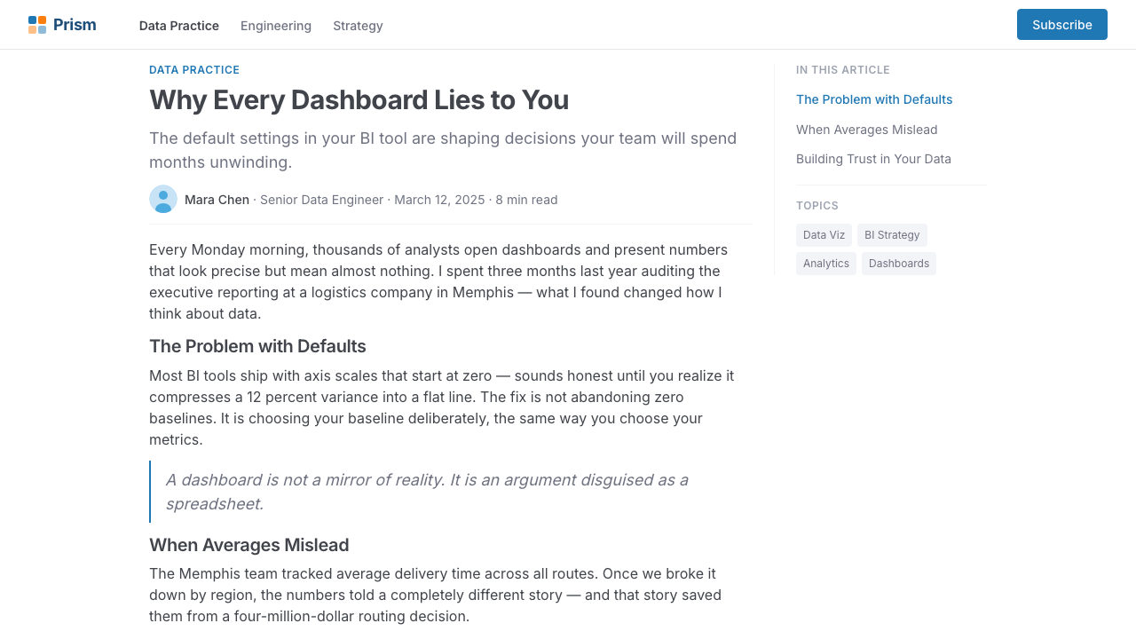 Tableau (Business Intelligence) design style applied to a Article page