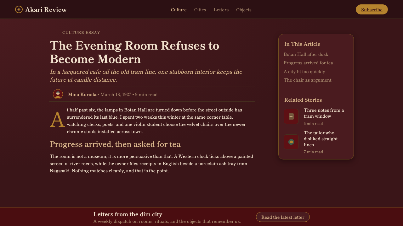 Taishō Roman design style applied to a Article page