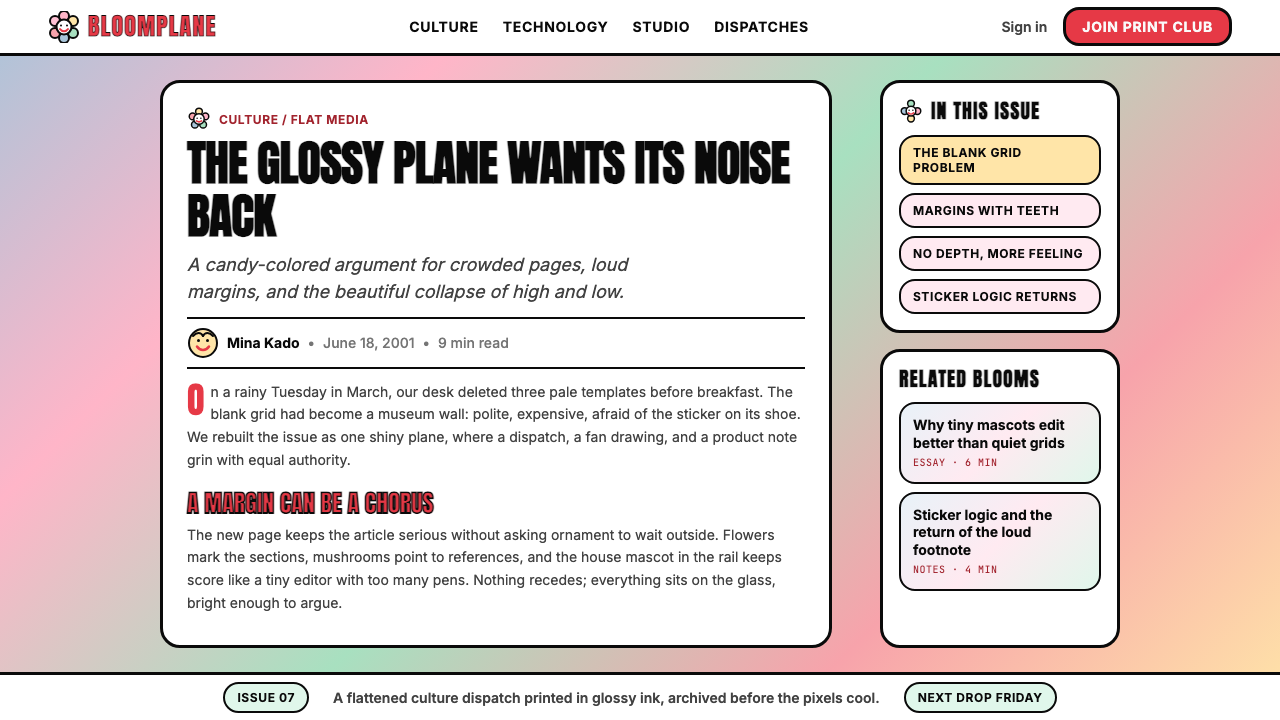 Takashi Murakami Superflat design style applied to a Article page