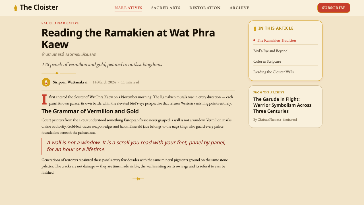 Thai Temple Mural design style applied to a Article page
