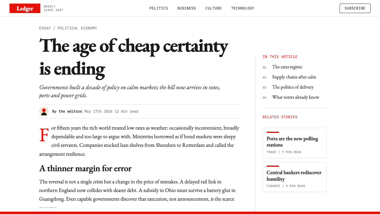 The Economist (Red-Banner) design style applied to a Article page