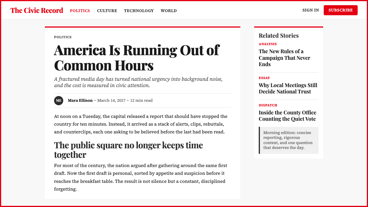 TIME Magazine design style applied to a Article page