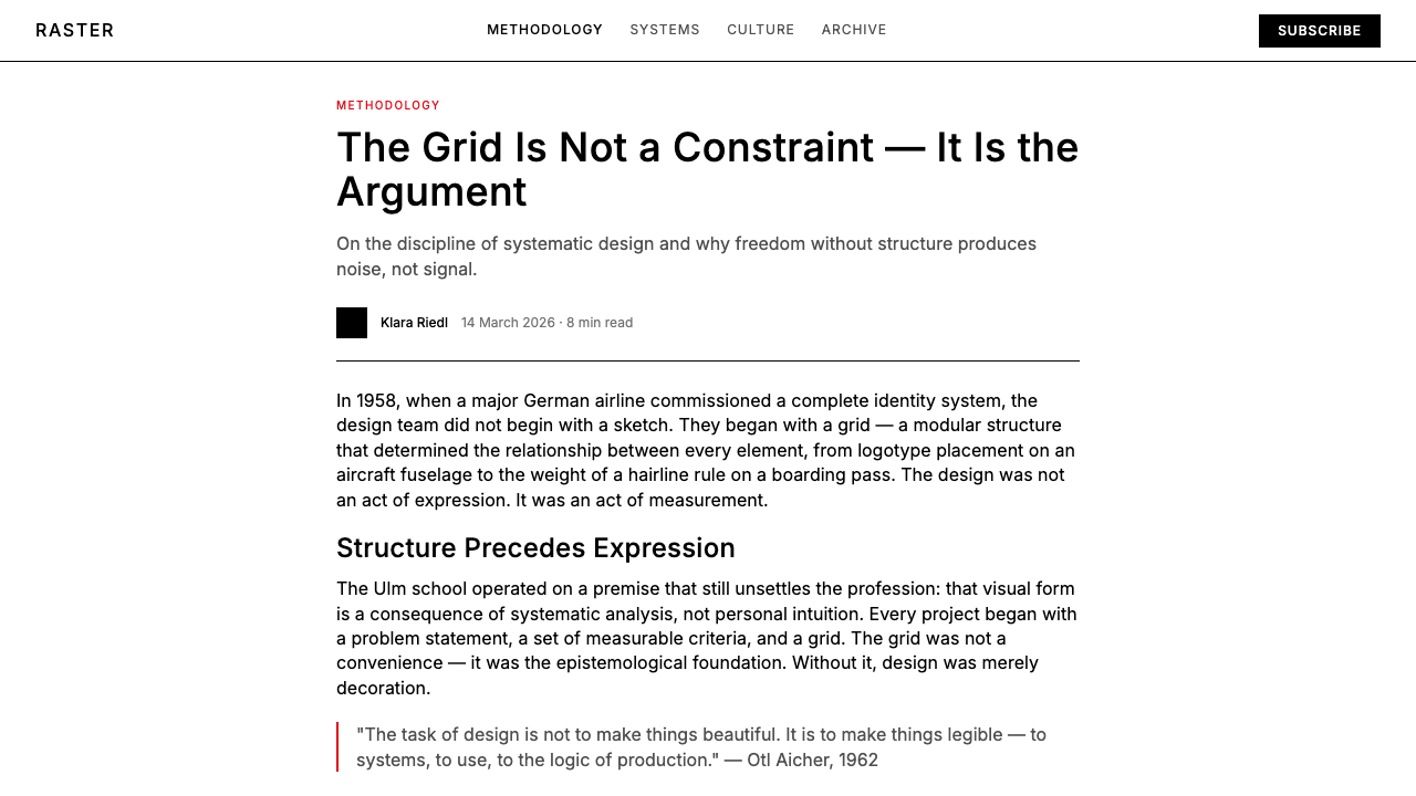 Ulm School (HfG Ulm) design style applied to a Article page