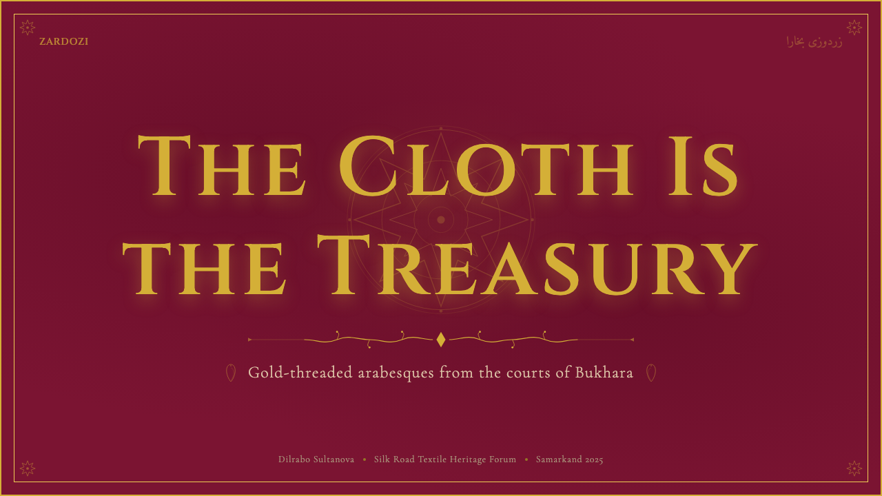 Uzbek Bukhara Gold Zardozi design style applied to a Slide · cover